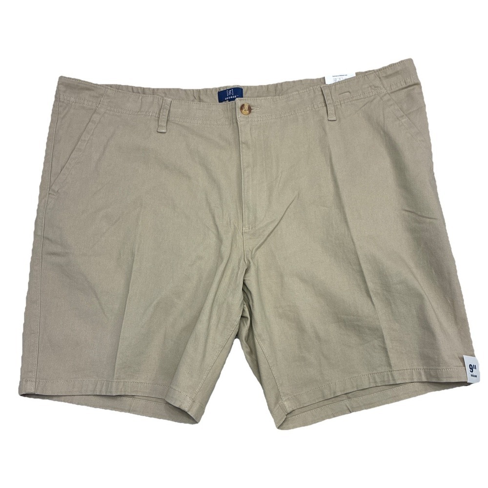Men's Shorts Sz 46 George Zip Stretch Twill‎ Flat Front Stone Wash 9" Inseam NWT